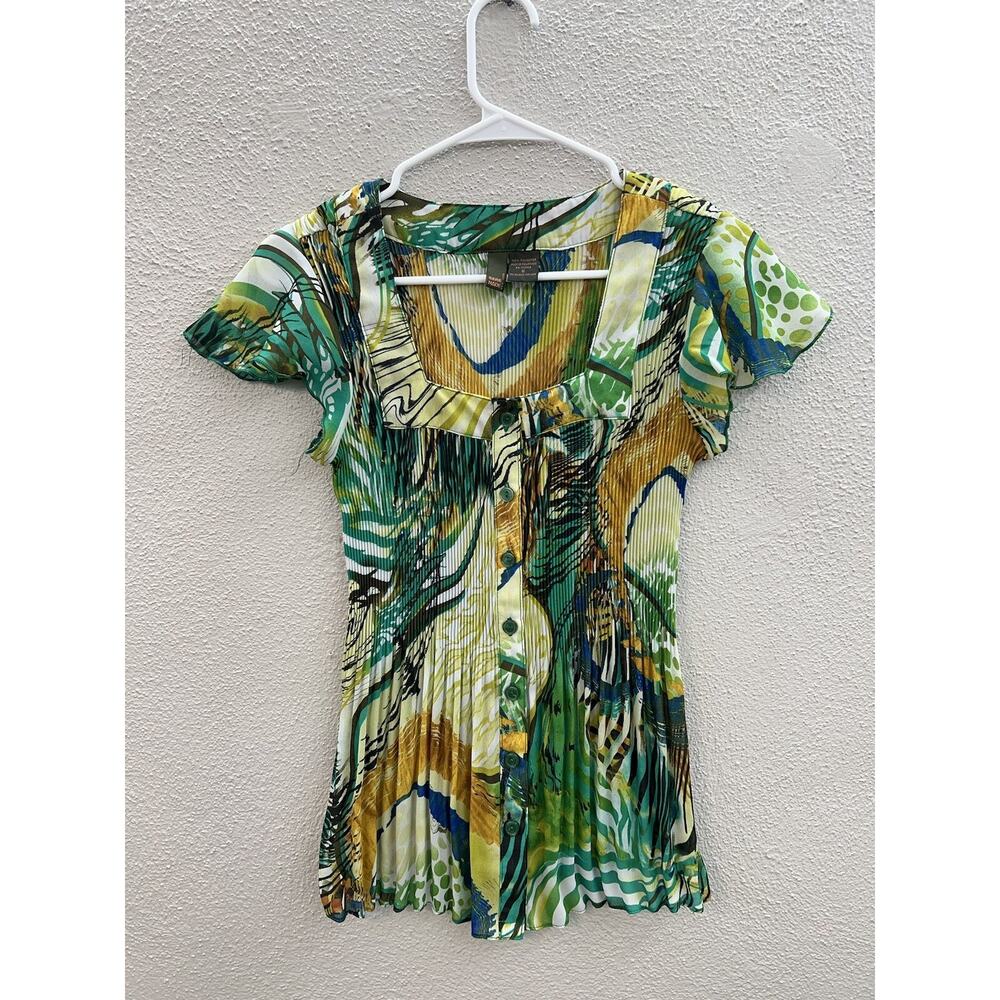 Sere Nade New York Womens Blouse Size Small Green Square Neck Button Up